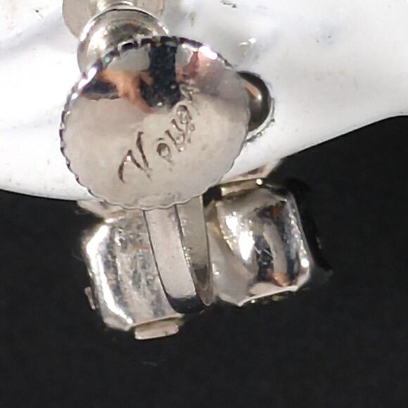 Vintage Blue Aurora Borealis Rhinestone Earrings, Rhodium Plated, Screw Backs - Picture 6 of 10